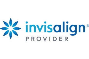 The image displays a logo with the text Invisalign and a graphic of a tooth alignment device.