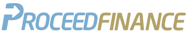 The image shows a logo with the text PROCED FINANCE in stylized lettering against a light background, with a tagline beneath it that reads Financial Solutions.