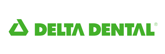 The image displays a logo with the text  DELTA DENTAL  prominently featured against a dark background, with a green checkmark graphic on the right side.