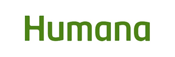 The image displays a logo with the word  HUMANA  written across it, set against a light background with a dark shadow effect, giving it a three-dimensional appearance.